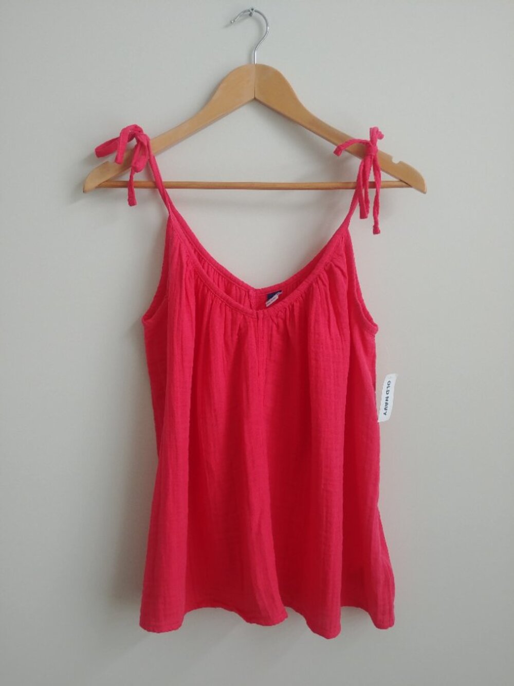 4/$20 NEW WITH TAGS 100% cotton tie shoulder spaghetti strap pink tank top blo…